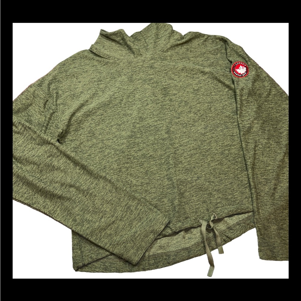 Canada Weather Gear GREEN Marled Mock Neck Pullover Shirt Cinch Tie Hem 6W6100 M